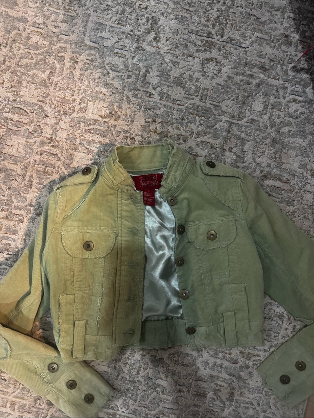 Vintage Y2K Paris Blues sage Green Utility Jacket - Casual Crop Corduroy Sz S